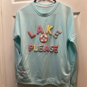 Simply Southern Aqua Chenille 'Lake Please' Sweatshirt